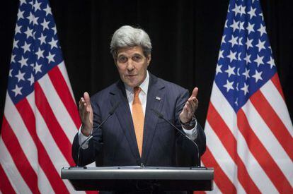 El secretario de Estado Kerry este sábado en Lausana.