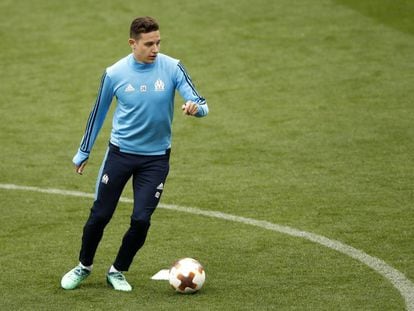 Thauvin, durante un entrenamiento del Olympique de Marsella en Lyon.