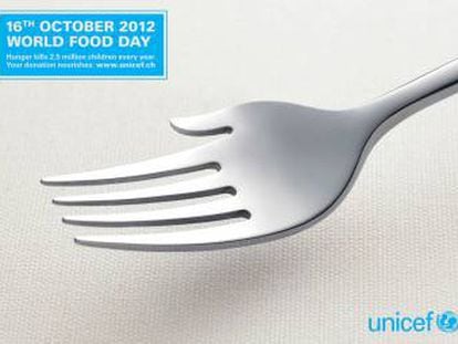 UNICEF. "16 de octubre. Día Mundial de los alimentos. El hambre mata anualmente a un millón y medio de niños | Tu donación alimenta". Agencia Saatchi & Saatchi, Suiza.
