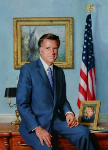 Retrato oficial de Mitt Romney como gobernador.