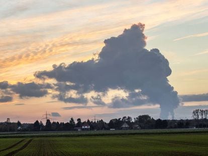 Una columna de humo sale de la planta de RWE en Renania del Norte Westfalia (Alemania).