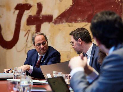 El presidente de la Generalitat, Quim Torra, en la reunión de su ejecutivo.