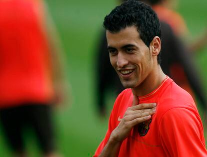 Sergio Busquets, durante un entrenamiento con el FC Barcelona, en octubre de 2008.