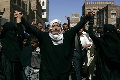 Manifestación contra el régimen liderada por la organización Mujeres Periodistas sin Cadenas, el sábado en Saná.