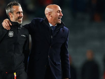 Jorge Vilda y Luis Rubiales, tras el encuentro de semifinales del Mundial femenino de fútbol, el 15 de agosto.