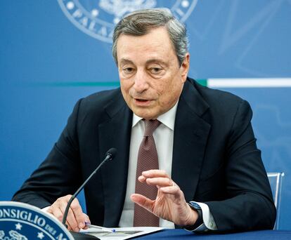 El primer ministro italiano, Mario Draghi, durante la rueda de prensa en Roma, este martes.