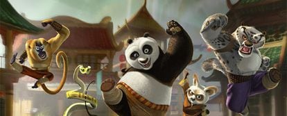 El panda Po, el maestro Shifu y el malvado tigre Tai Lung, en una imagen de promoción de <i>Kung Fu Panda.</i>