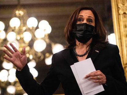 La vicepresidenta de Estados Unidos, Kamala Harris, responde preguntas de los periodistas el pasado 10 de diciembre.