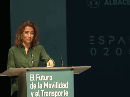 La ministra de Transportes, Raquel Sánchez, esta mañana en Albacete.