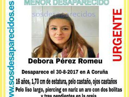 Anuncio de la b&uacute;squeda difundido esta tarde por SOS Desaparecidos.