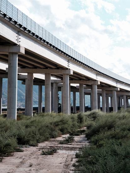 El viaducto de la autovía del Reguerón (MU-30) que atraviesa el valle y la Huerta de Murcia.