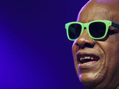 El m&uacute;sico estadounidense Stevie Wonder durante la edici&oacute;n 48&ordm; del Festival de Jazz de Mountreux en el Auditorio Stravinski en Montreux (Suiza).