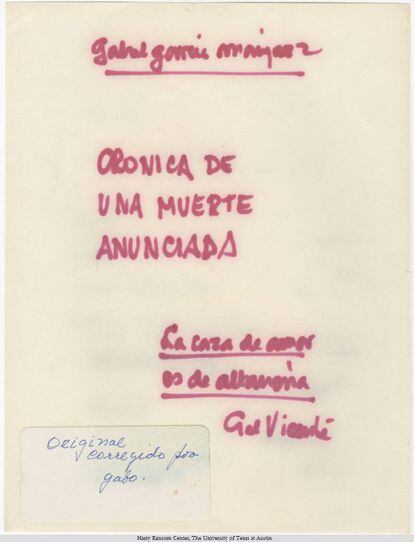 El original manuscrito y mecanografiado de la novela 'Crónica de una muerte anunciada', de García Márquez.