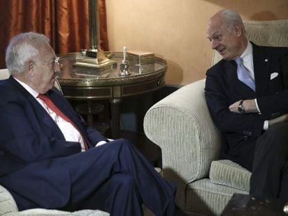 Margallo con el enviado especial de la ONU para Siria, Staffan de Mistura. 