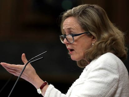 La vicepresidenta de Asuntos Económicos, Nadia Calviño, este miércoles.