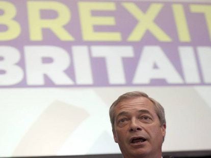 Nigel Farage, líder del UKIP, este lunes en Londres.