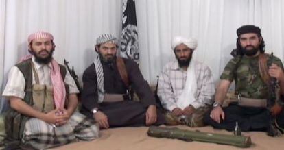 Captura de pantalla del v&iacute;deo de presentaci&oacute;n de los fundadores de Al Qaeda en la pen&iacute;nsula Ar&aacute;biga.