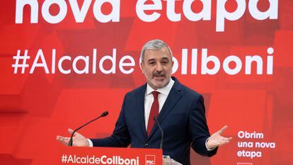 Jaume Collboni, en la sede del PSC, este lunes, al anunciar que abandona el gobierno de Ada Colau para dedicarse a la campaña electoral.