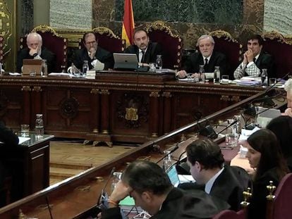 El tribunal del 'procés' y las acusaciones durante la declaración del exconsejero Josep Rull, el pasado miércoles.