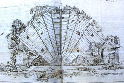 Plànol de la primera excavació del teatre Romà de Sagunt, el 1702.