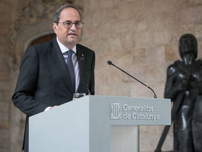 El president, Quim Torra, en su comparecencia tras la sentencia del Tribunal Superior de Justicia de Catalunya que le condena a ser inhabilitado. En vídeo, declaraciones de Torra.