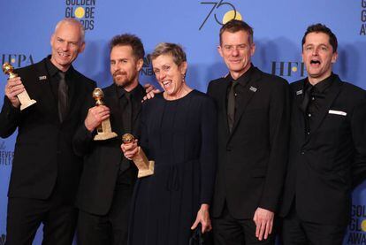 Des de l'esquerra, el director i guionista Martin McDonagh, i els actors Frances McDormand i Sam Rockwell.