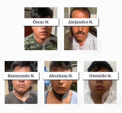 Los cinco detenidos por el linchamiento del abogado Daniel Picazo en Huauchinango, Puebla.