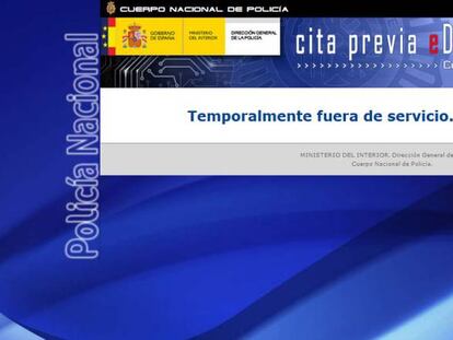 Pantallazo de la página web de cita previa para DNI y pasaporte.