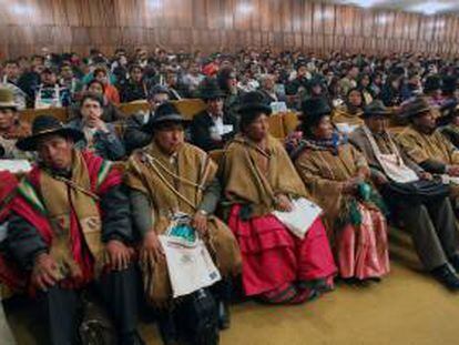 Vista general de la inauguración del IV Foro Internacional "Hacia la construcción de una nueva política de control social y revalorización de la Hoja de Coca", que organiza el viceministerio boliviano de la Coca y la Asociación Peruana sobre Hoja de Coca en La Paz (Bolivia).