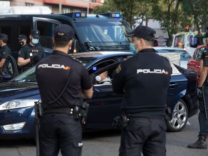 Control de la Policía Nacional en Madrid, el pasado domingo.