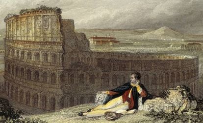 'Lord Byron contemplando el Coliseo de Roma', grabado de James Tibbitts-Arthur Willmore
