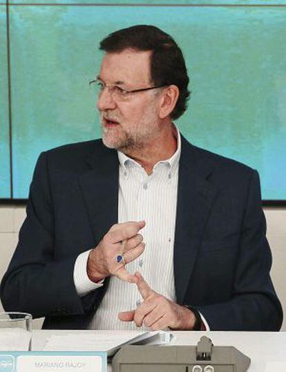 El presidente del Gobierno, Mariano Rajoy, ayer en la reunión del PP.