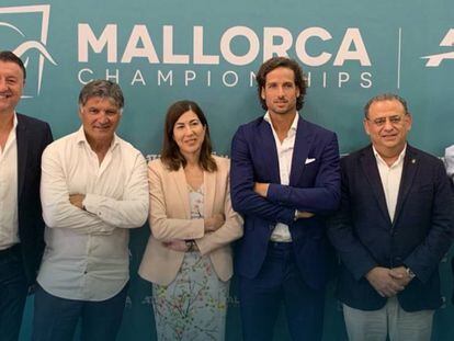 Weindorfer, Toni Nadal, Morillo, Feliciano, Rodríguez y Torralba posan tras la presentación en Son Moix.