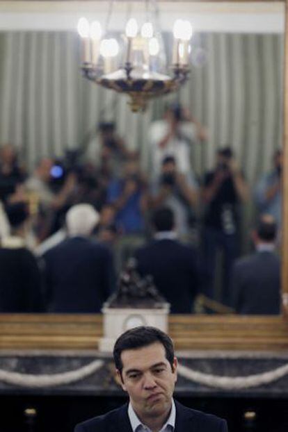 El primer ministre grec, Alexis Tsipras, aquest dissabte a la presa de possessió dels seus nous ministres.