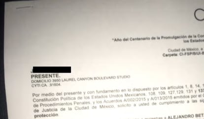 Una de las cartas enviadas por abogados mexicanos presentadas como evidencia.