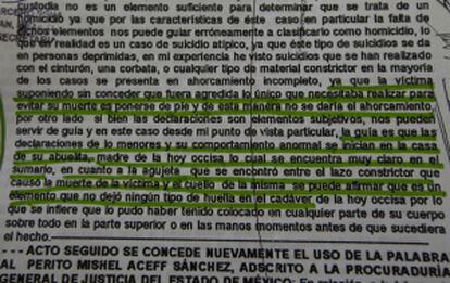 Extracto del informe del perito sobre la muerte de Nadia.