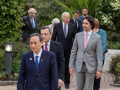 Los asistentes al G7, este sábado en Cornualles (Reino Unido).