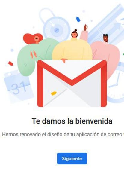 Pantalla de bienvenida al nuevo diseño de Gmail.