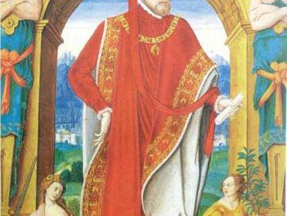 Felipe II (1527-1598) vestido con el hábito y el manto de la Orden del Toisón de Oro, incluido en el códice.