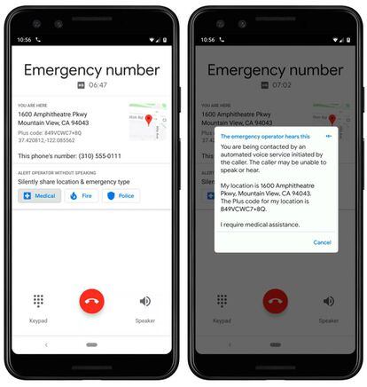 Llamada de emergencias con la app Teléfono de Google.