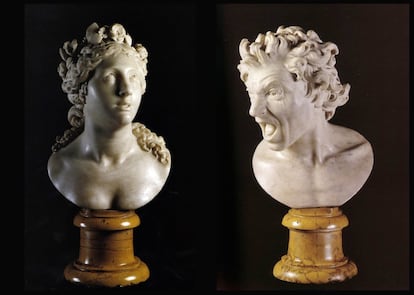 'Alma salvada' (izquierda) y 'Alma condenada', los dos bustos de Bernini que alberga la embajada.