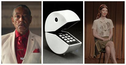 Giancarlo Esposito, que presta su voz y cuerpo para ‘Far Cry 6’ (2021). Teléfono Pacman del MoMA (GETTY). Y un fotograma de ‘Immortality’ (2022).