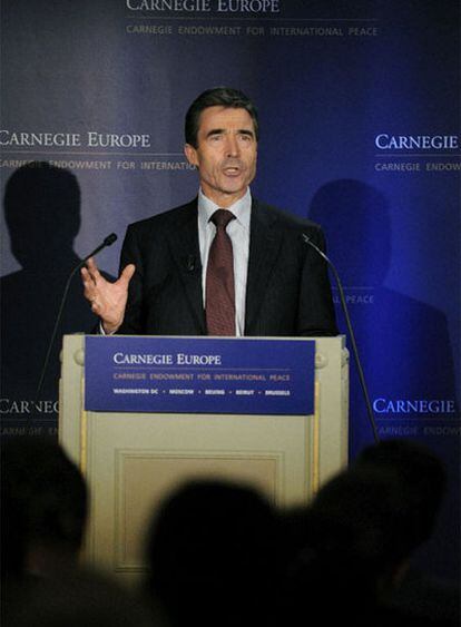 El secretario general de la OTAN, Anders Fogh Rasmussen, durante la rueda de prensa en Bruselas.