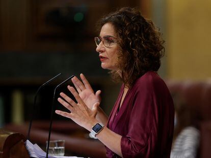 La ministra de Hacienda, María Jesús Montero, durante el debate de los Presupuestos en el Congreso.