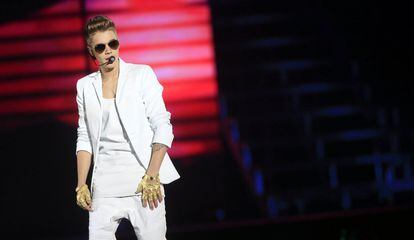 Justin Bieber, durante su actuación en el Palacio de los Deportes de Madrid, dentro de la gira mundial 'Believe Tour', el 14 de marzo de 2013.
