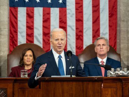 El presidente de Estados Unidos, Joe Biden, durante su intervención en el debate sobre el estado de la unión el pasado martes.