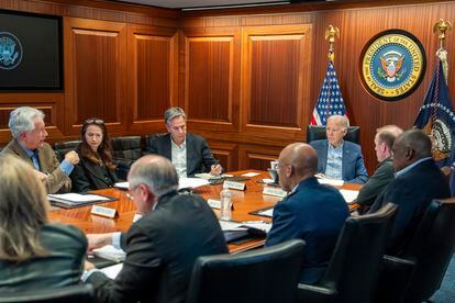 US President Joe Biden (right), with members of his national security team, at the White House on Saturday. 