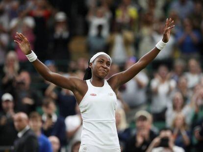 Cori Gauff celebra la victoria sobre Rybarikova en Londres.