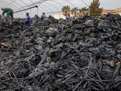 Residuos plásticos en finca agrícola periurbana, Murcia 2019.