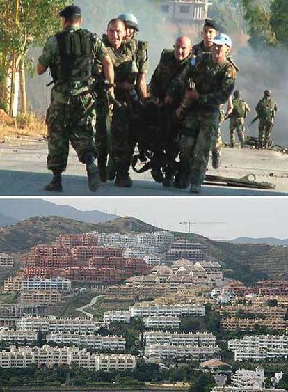 Arriba, el ataque en Líbano en el que murieron seis soldados españoles. Abajo, la costa de Málaga, arruinada por la presión urbanística.